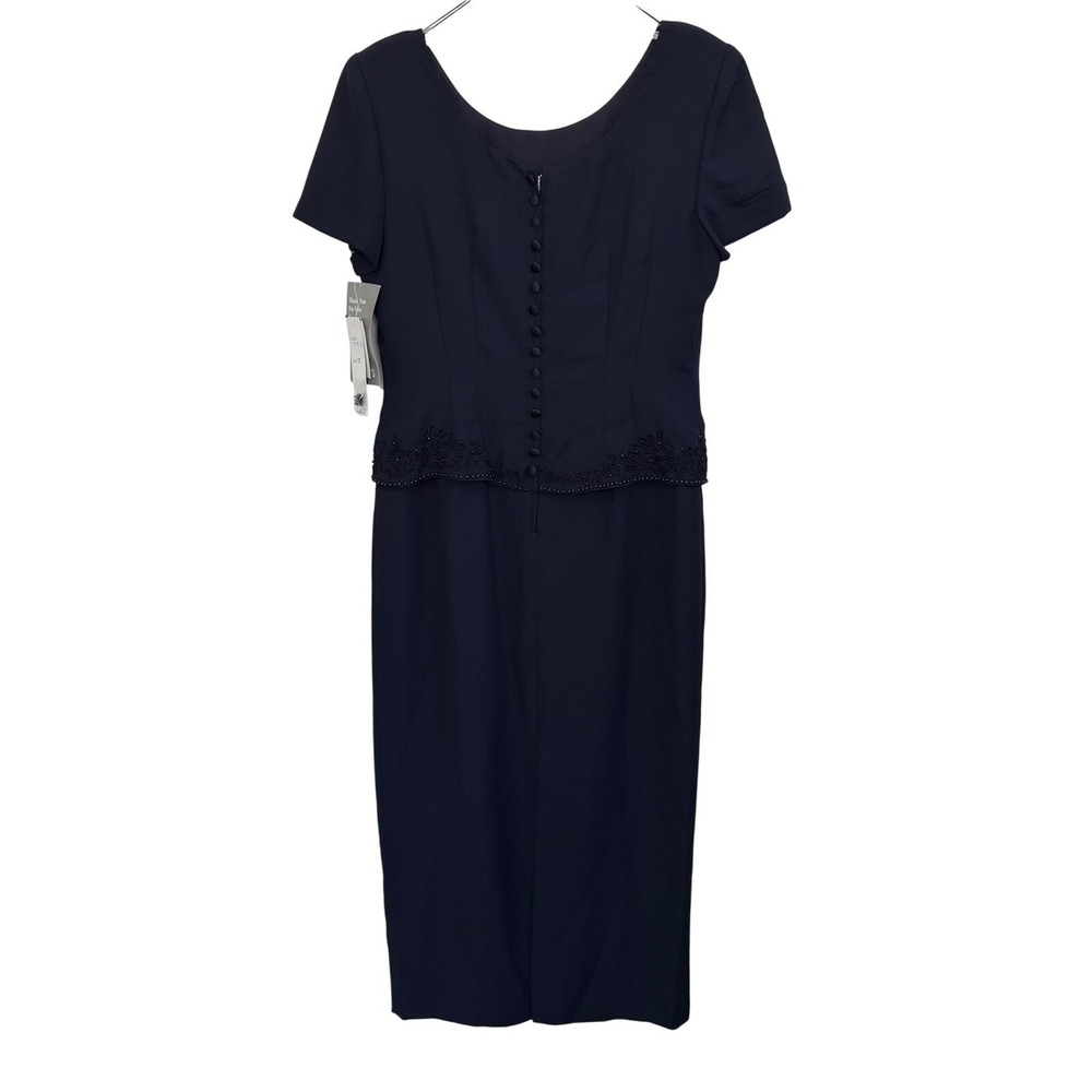 Donna Morgan Navy Blue Short Sleeve Beaded Dress SZ 12 - Picture 7 of 16